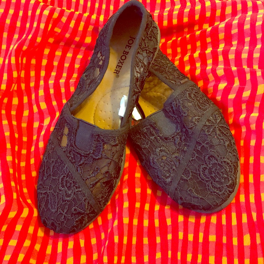 Comfy Black Lacy Slip Ons